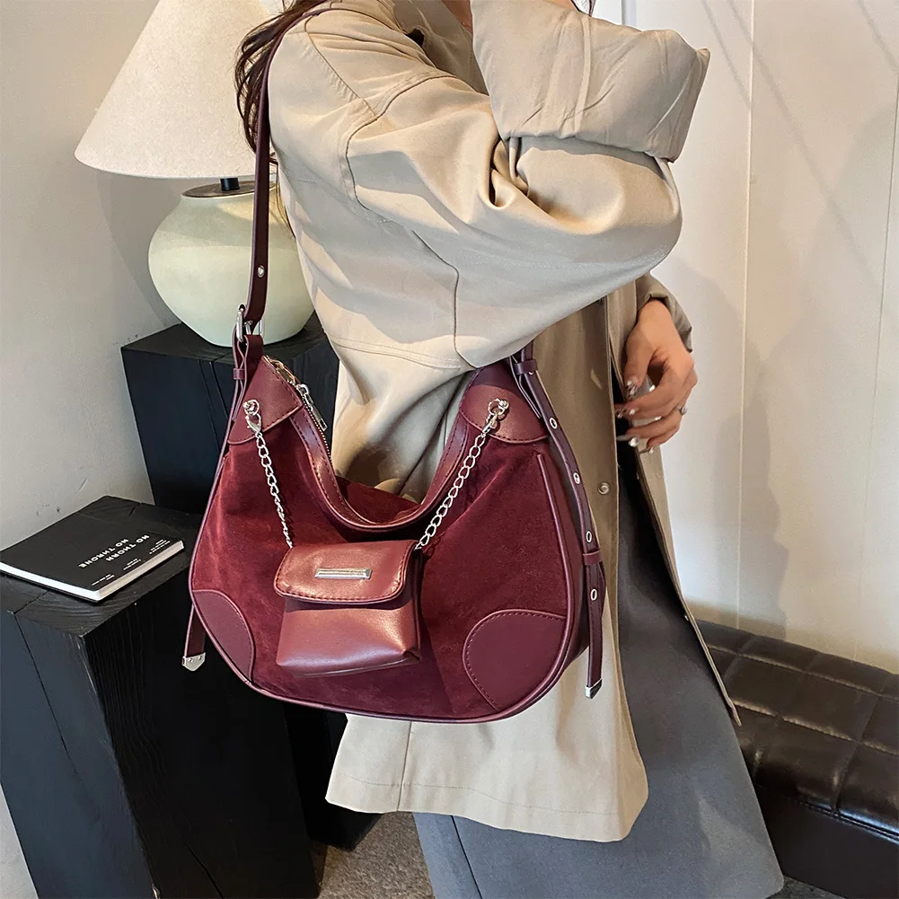 2024 трендовая женская замшевая сумка на плечо сумки в форме полумесяца с