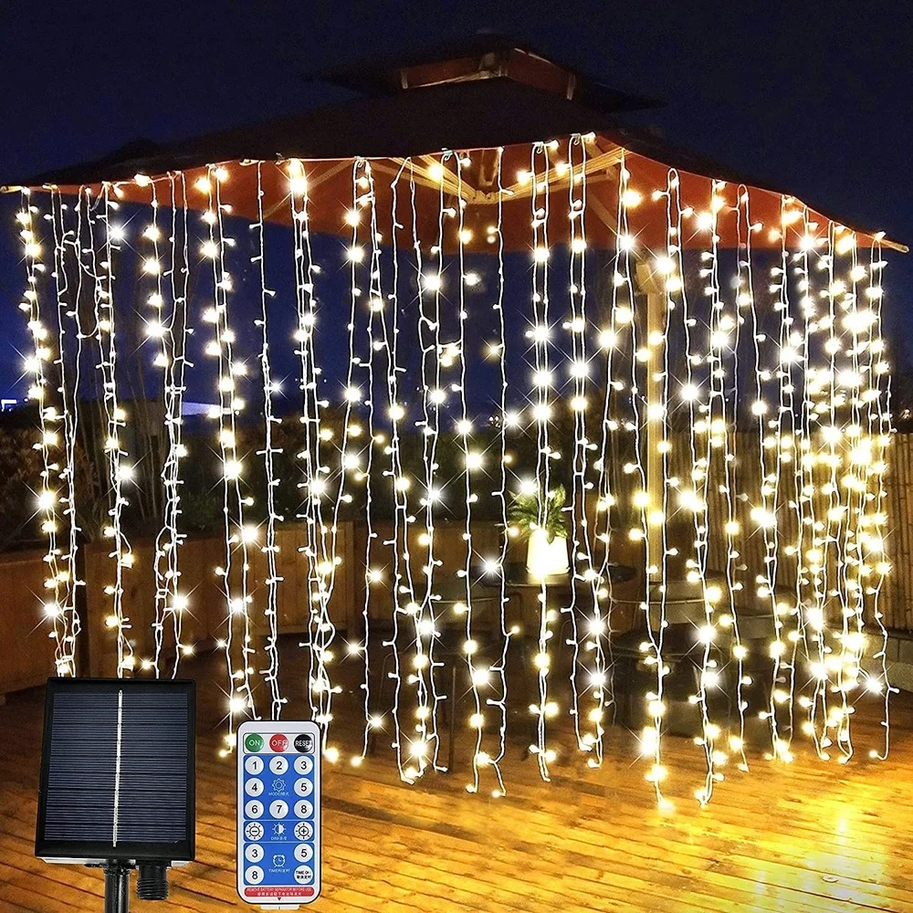 

Solar 3-5M Christmas LED Curtain Icicle String Light Droop 0.3-3m Party Garden Step Outdoor Waterproof Decor 8Mode Twinkle Fairy
