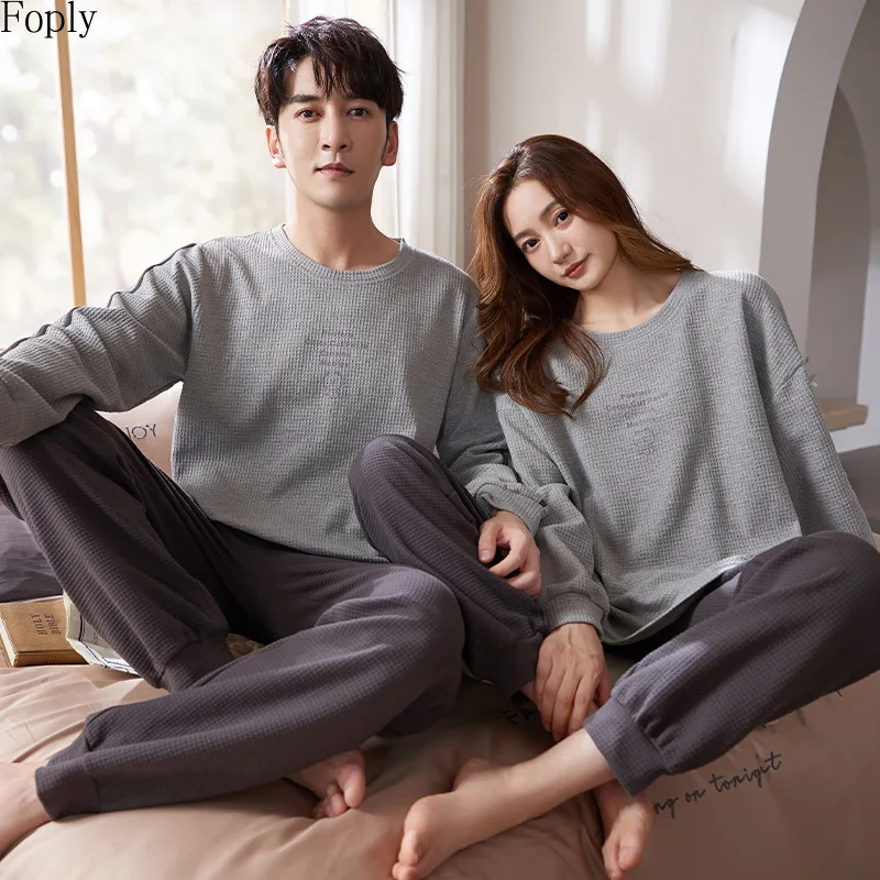 100% Cotton Couple Pajamas Sets for Women Men Plus Size Sleepwear Comfortable Homewear Autumn Winter Leisure Loungewear Pijamas
