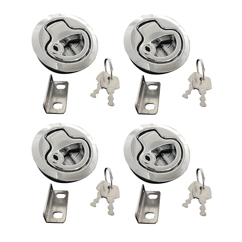 

4Pcs Flush Mount Hatch Flush Pull Latch Marine Lock With Key Lift Slam Latch Hardware For Boat Yacht Deck Hatch