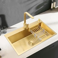 Stainless Steel Kitchen Sink Drainboard Undermount Gold Vegetables Drain Sinks Bathroom Cocina Accesorio Home Improvement YQ50