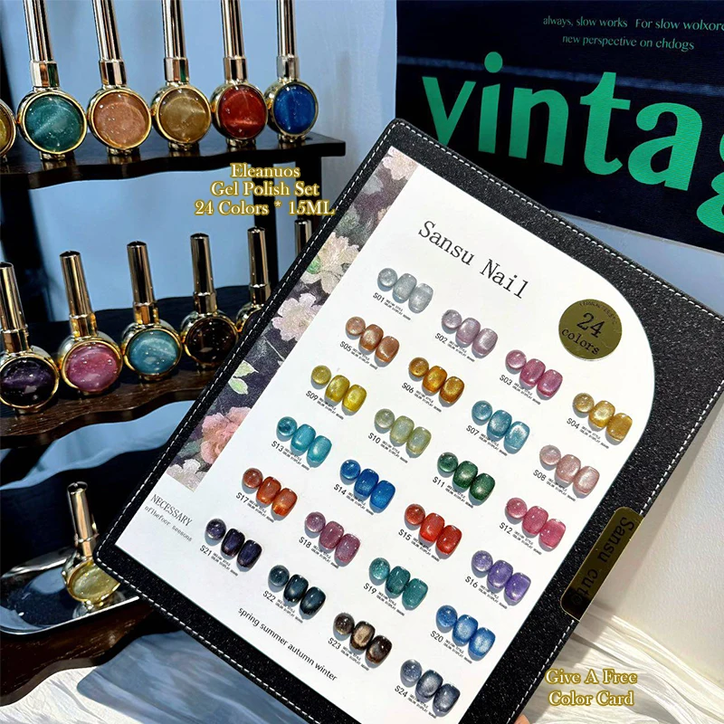 Фото Набор гель-лаков Sansu Nail 24 цвета: эффект кошачий глаз, перламутровый блеск, шиммер, УФ-гель, снимаемый, для маникюра и нейл-арта №2