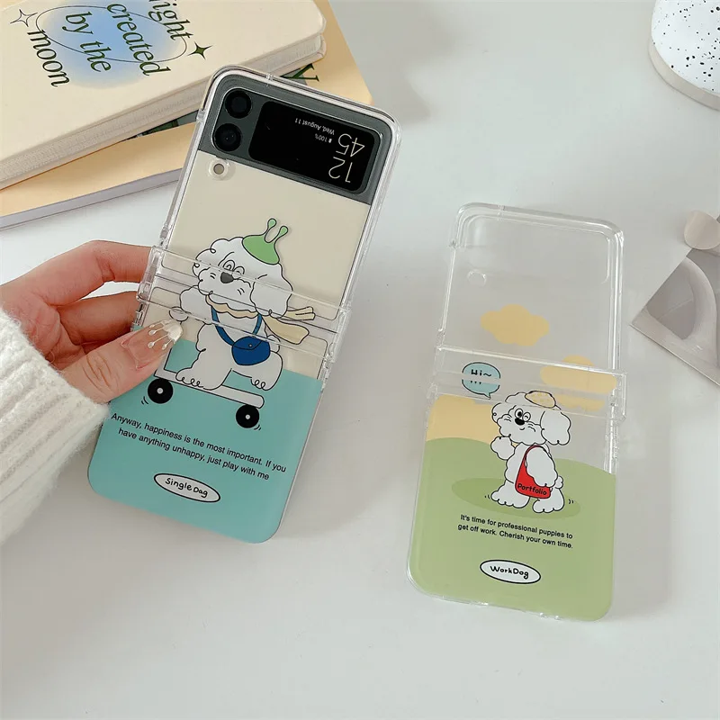 

Cartoon Dog Transparent Phone Case for Samsung Galaxy Z Flip 3 Z Flip 4 Hard PC Back Cover for ZFlip3 ZFlip4 Case Shell
