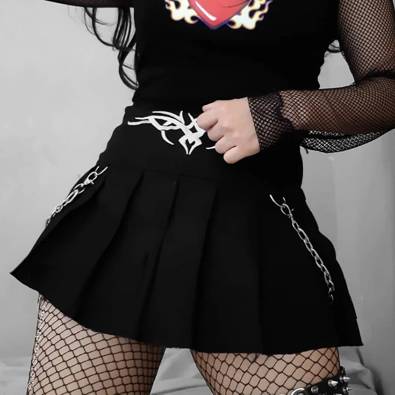

Helisopus Y2k/черные плиссированные мини-юбки с вышивкой в стиле Харадзюку, готический панк, вечерние Клубные уличные юбки трапециевидной формы д...