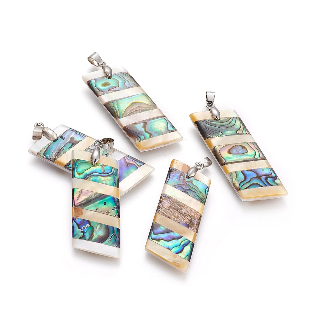 

1 Pc Natural Shell Rectangle Pendants with Brass Findings Colorful 48~52x17~19x3~5mm for DIY Jewelry Making Necklaces Decoration