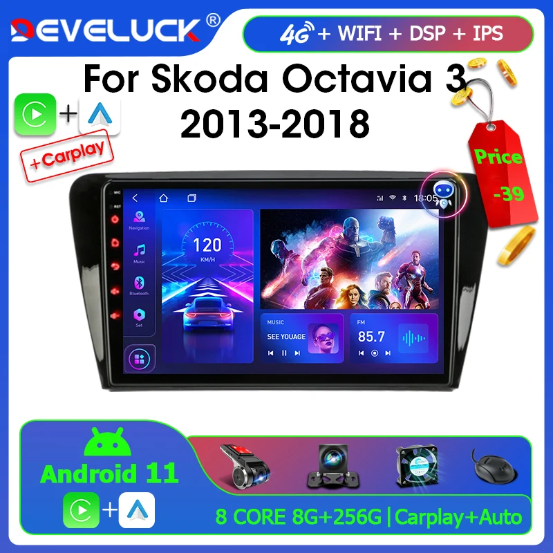 For Volkswagen Skoda Octavia 3 A7 2013-2018 Multimedia Video Player Navigation Gps  Split Screen 4g