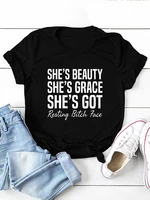 shes beauty shes grace letter print women t shirt short sleeve o neck loose women tshirt ladies tee shirt tops camisetas mujer