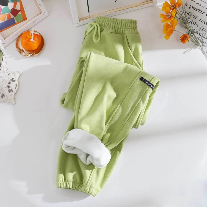 

Новинка 2023, осенне-зимняя одежда, плотные шерстяные женские шаровары, корейская мода, уличная одежда, повседневные спортивные брюки, винтажные брюки