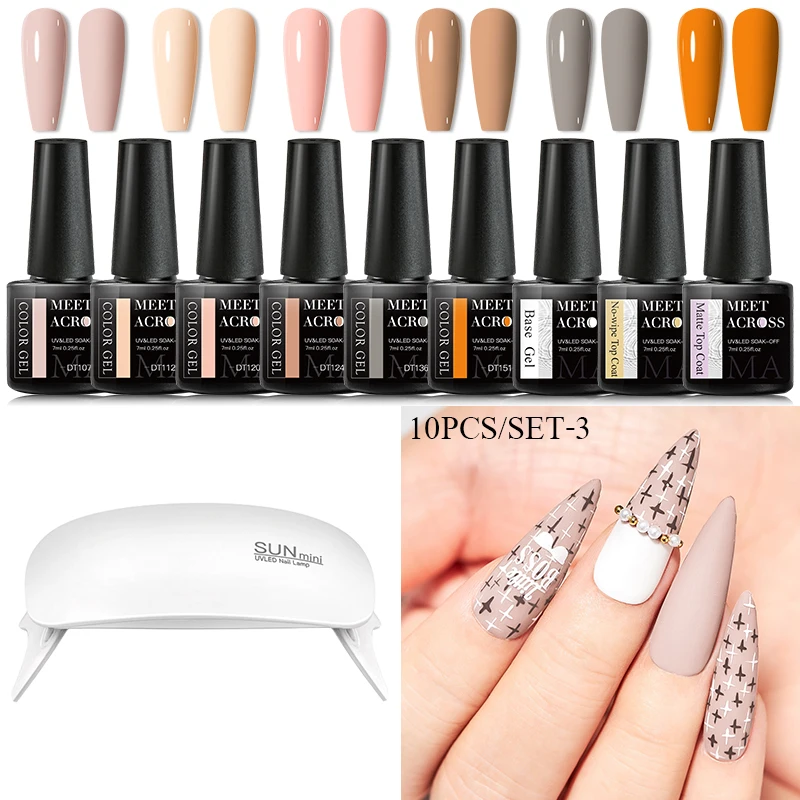 

10 шт. набор гель-лаков для ногтей с УФ-лампой Полупостоянный Гибридный Гель-лак базовое верхнее покрытие впитывающий УФ светодиодный дизайн...