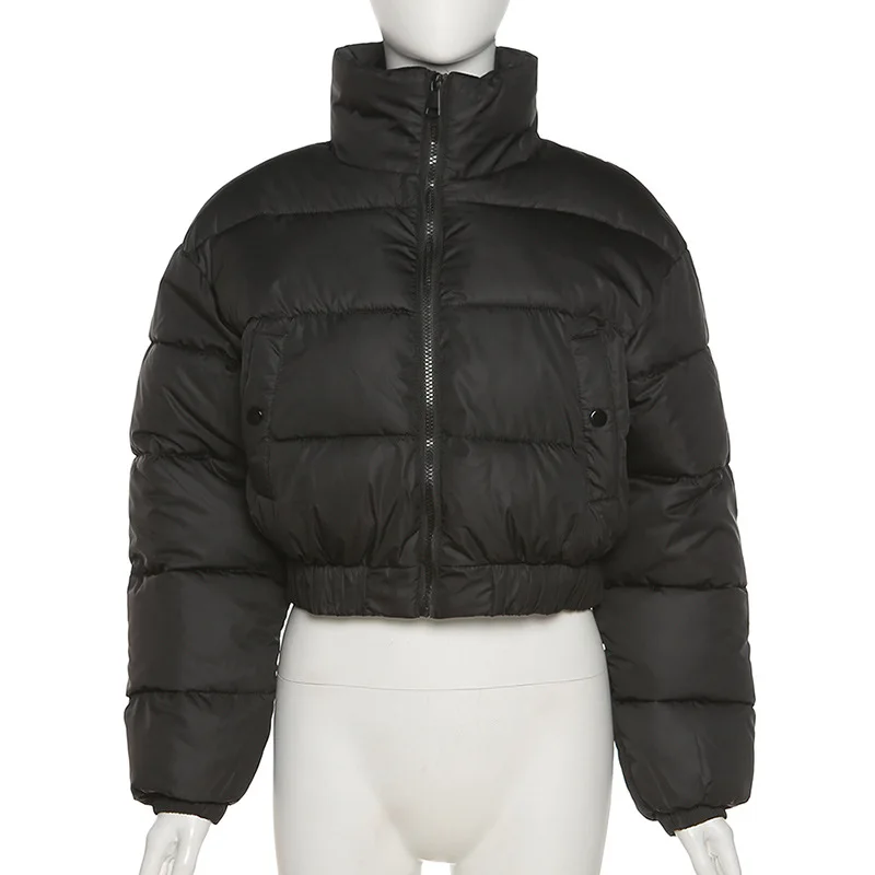 New Casual Short Puffer Jacket Women Cotton-Padded Thick Drawstring Parkas Zipper Winter Bubble Coat Warm Hot Street Outfits