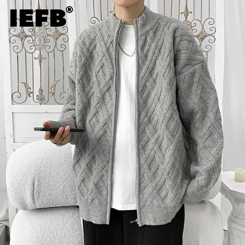 

IEFB Autumn Winter Men's Cardigan Sweater Handsome Korean Style Standing Neck Knitwear Loose Fashion Casual Male Clothing 9C3081