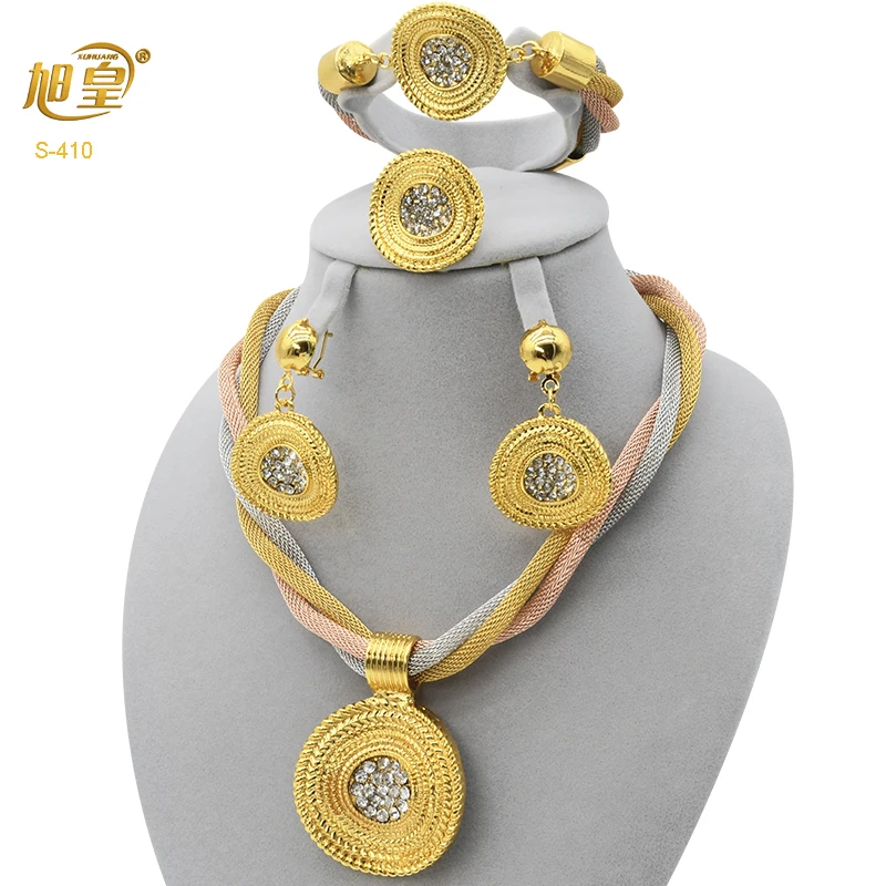 

XUHUANG African Dubai Gold Color Crystal Jewelry Set For Women African Wedding Party Necklace Choker Luxury Jewellery Sets Gifts