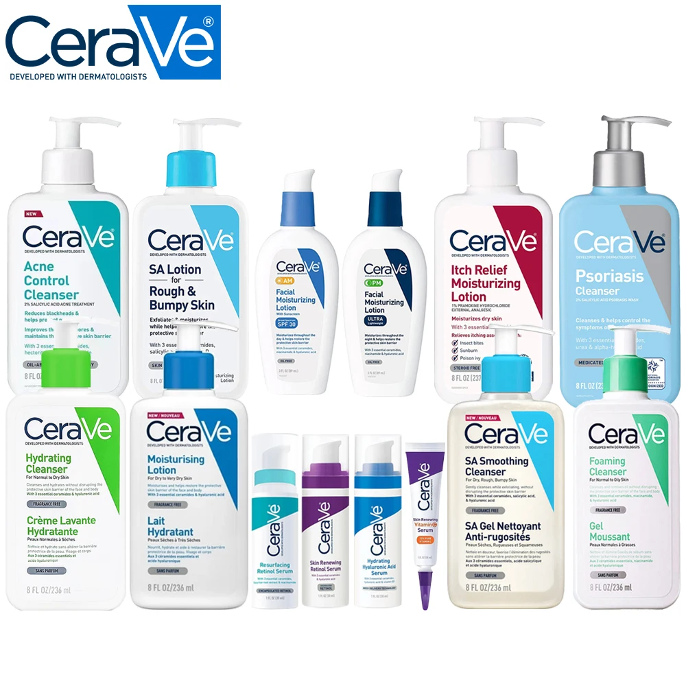 

CeraVe Skincare Products C Serum Acne Control Hydrating Foaming SA Cleanser Smoothing AM PM Lotion Sensitive Skin Moisturising