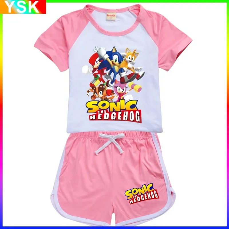 Звуковая Мода детская одежда мультяшная свободная футболка шорты повседневный