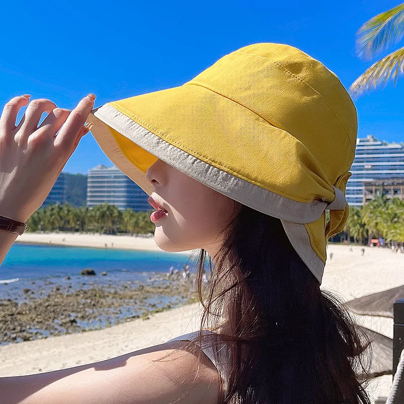 

Net Red Sun Hat Female Korean Version All-match Bow Small Brim Fisherman Hat Face Sun Protection UV Sunshade Hat Women's Clothin