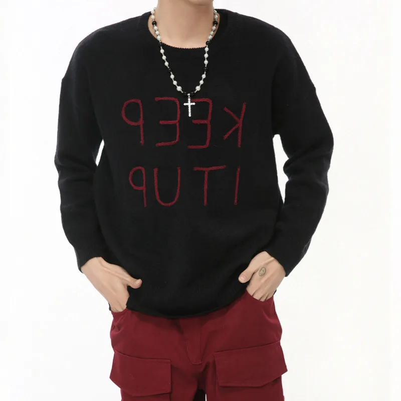 SYUHGFA корейский стиль с вышивкой букв мужской пуловер вязаный круглый воротник