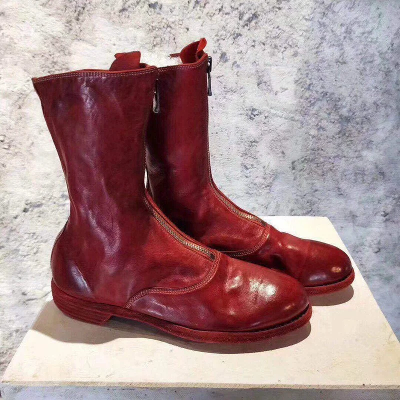 

Short Boots Women's Winter 2022 New Retro Style Round Head Front Zipper Mid-tube Leather Thin Martin Boots Women Shoes NAUSK