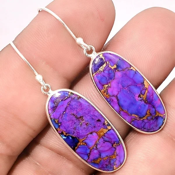 

Boho Oval Shape Metal Paste Purple Pattern Hook Drop Earrings for Women