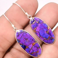 boho oval shape metal paste purple pattern hook drop earrings for women