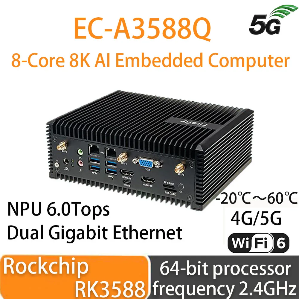 EC-A3588Q PC Computer RK3588 Octa-Core 8K AI Main Board NPU 6.0Tops Computing Support Multiple Hard Disks Gigabit Ethernet 4G/5G