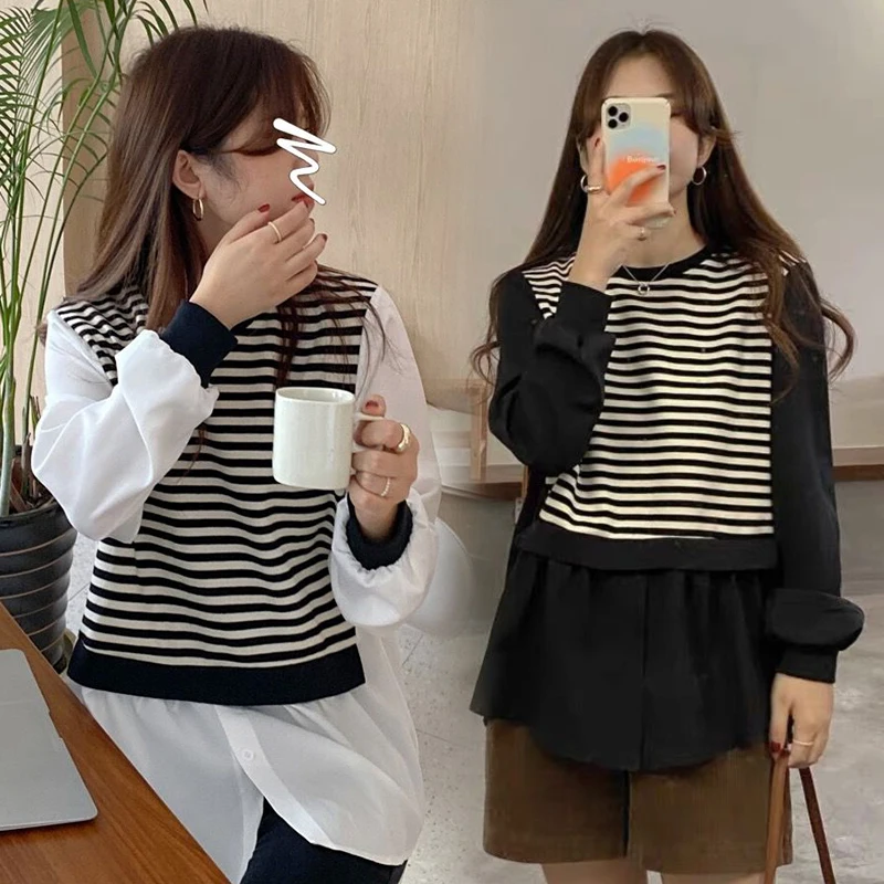 

818# 2022 Spring Korean Fashion Patchwork Maternity Blouse Chic Ins Sweet Loose Shirt Clothes for Pregnant Women Pregnancy Tops