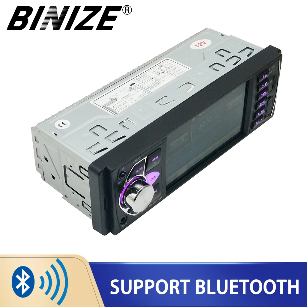 

Автомагнитола Binize, 1 Din, 4,1 дюйма, 4022D, аудио стерео, USB, AUX, FM, аудио плеер, радиостанция с дистанционным управлением, автомобильное аудио, Bluetooth