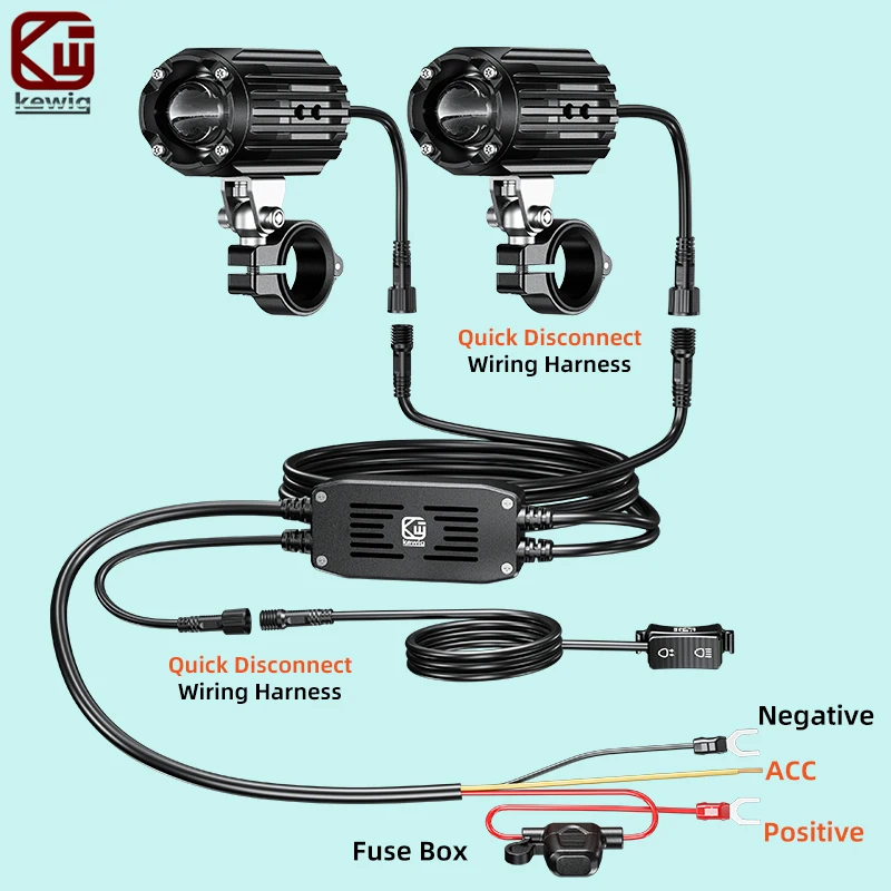 Kewig K10, 2 шт., мотоциклетные светодиодные вспомогательные противотуманные фары 60 Вт, двойной луч, универсальные мини-фары для скутеров и электромобилей, лампы для ежедневных поездок (art.: 3920db403da27) - 3920db403da27