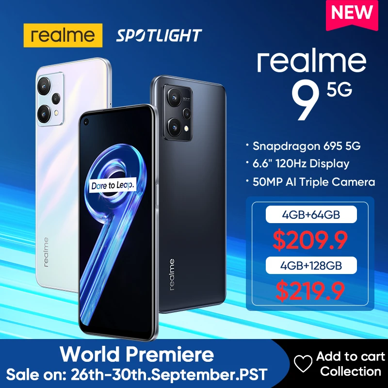  [New Arrival] realme 9 5G Smartphone Snapdragon 695 5G Processor 6.6'' 120Hz Display 50MP AI Triple Camera 5000mAh Battery NFC 