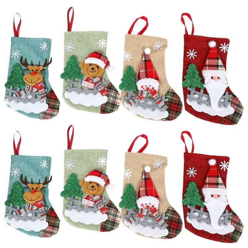 

Набор рождественских носков 8 шт., Подарочный мешок для конфет с Санта-Клаусом, оленем, подвесное украшение для рождественской елки, подвеск...