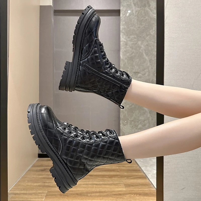 

Women Flats Shoes Platform Walking Chelsea Boots Designer 2024 Winter New Zipper Ankle Boots Goth Casual Snow Motorcycle Boots