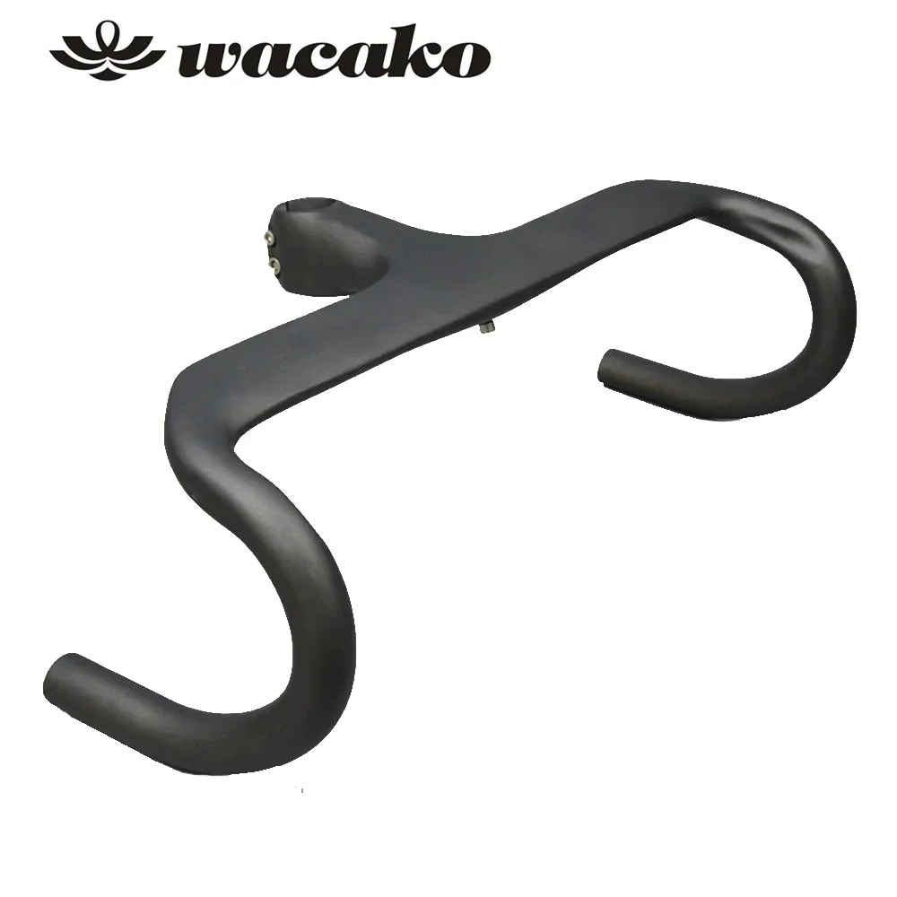 

wacako Full Carbon fibre Integrated Road Bicycle Handlebar Cycling Bike Parts Road Handlebars With Stem 28.6mm 348g