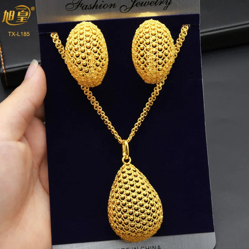 

XUHUANG Luxury 24K Gold Plated Necklace Earring Jewelry Set For Women Dubai Indian Arabic Choker Set Banquet Wedding Party Gifts