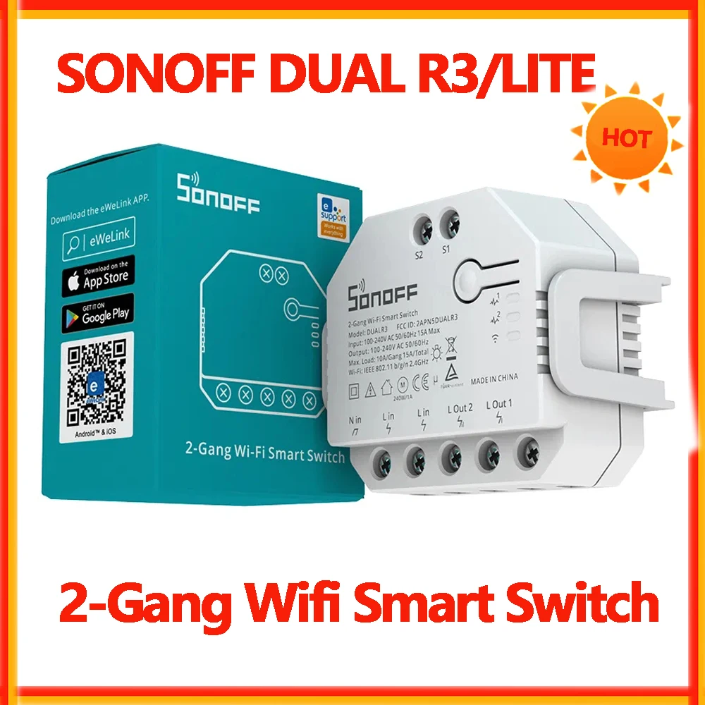 SONOFF DUAL R3/Lite 2 Gang Wifi Smart Switch With Dual Relay Two Way Power Metering Smart Timer Voice Mini eWelink Switch Alexa