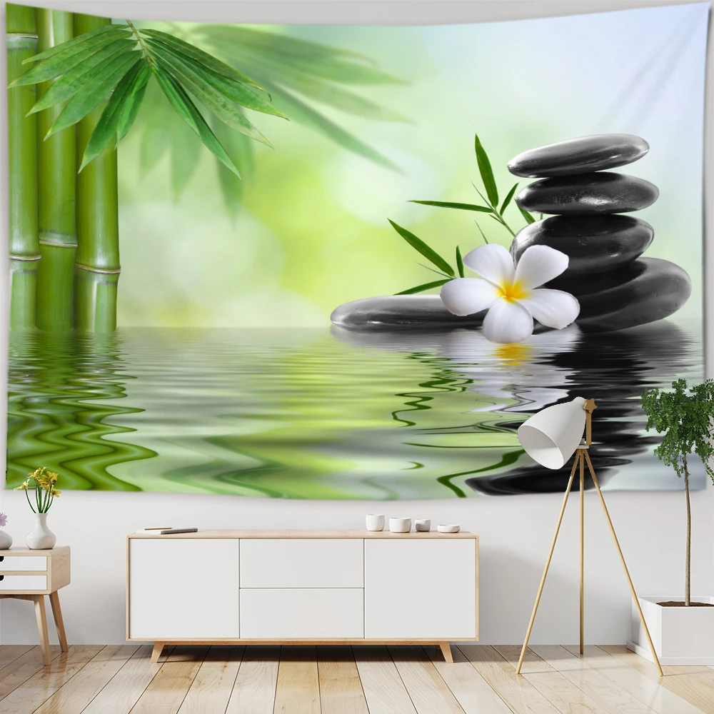 Китайский дзен-сад зеленый бамбук водная лилия принт гобелен украшение для дома
