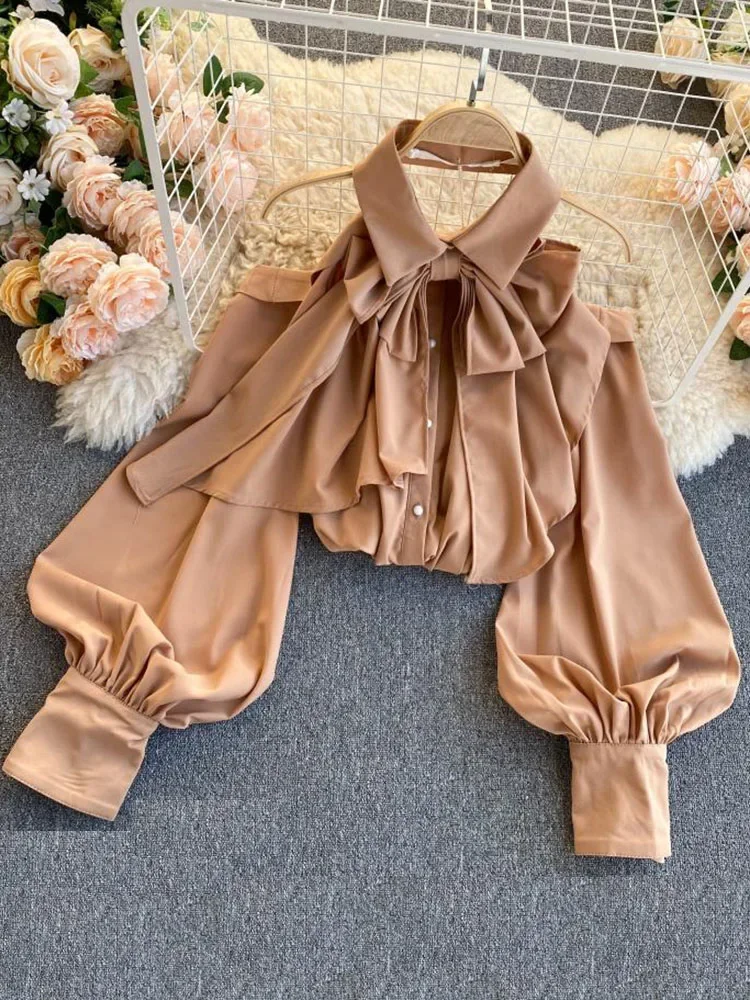 Блузка женская демисезонная с лямкой на шее и бантом