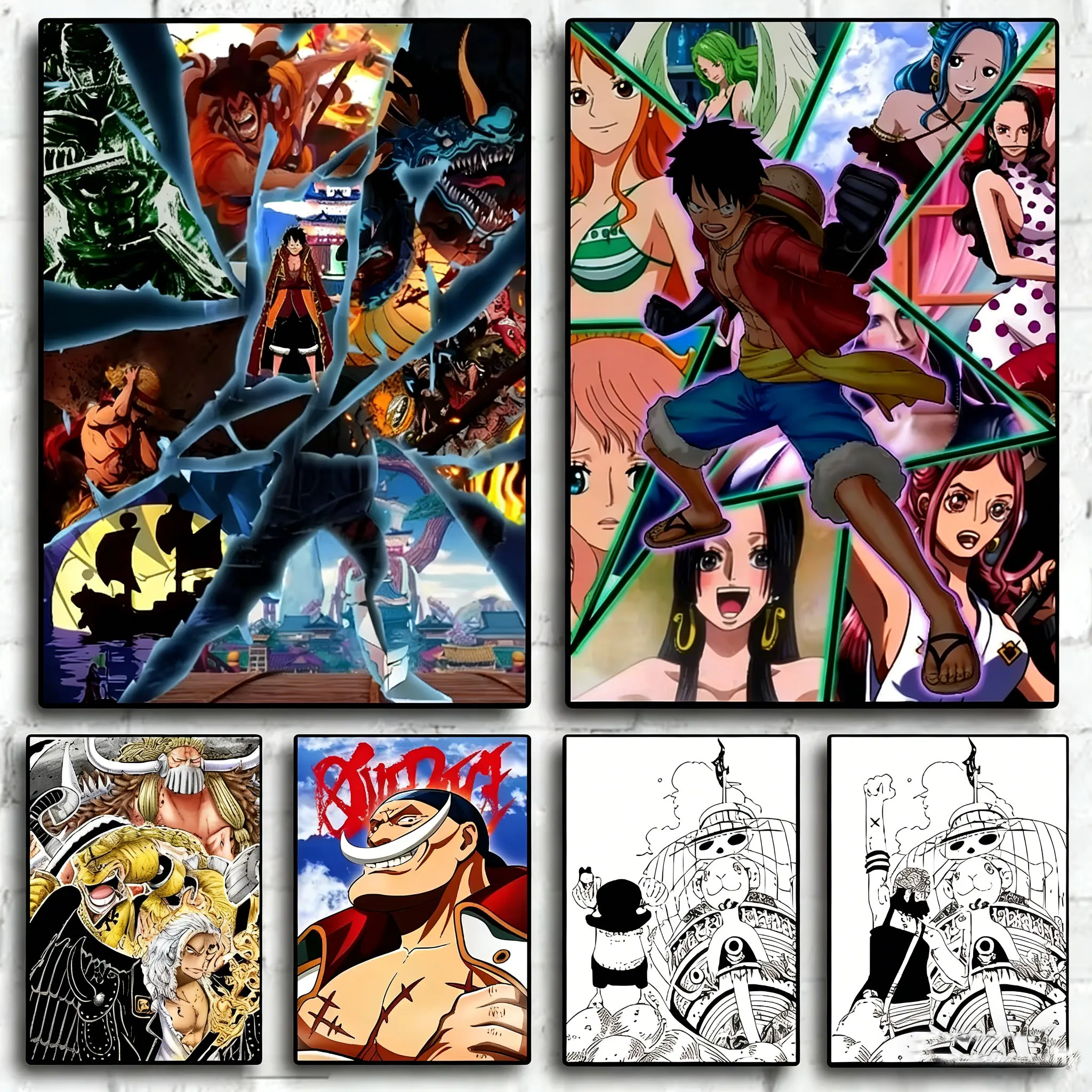 Фото Модный настенный декор для дома: холст с аниме-персонажами One Piece (Санжи, Луффи, Джо, Басорон), HD-постер, подарок для мальчика №1