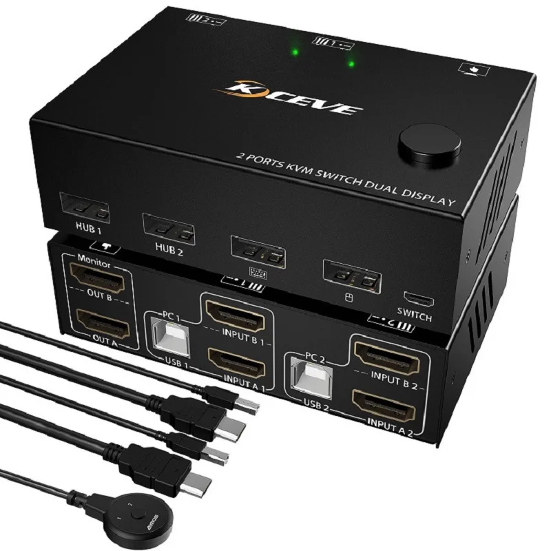

HDMI 60Hz KVM 2 In 2 Out Dual Monitor Switcher Controls 2 Computers Or Laptop Monitors Dual Input Display No Driver Required