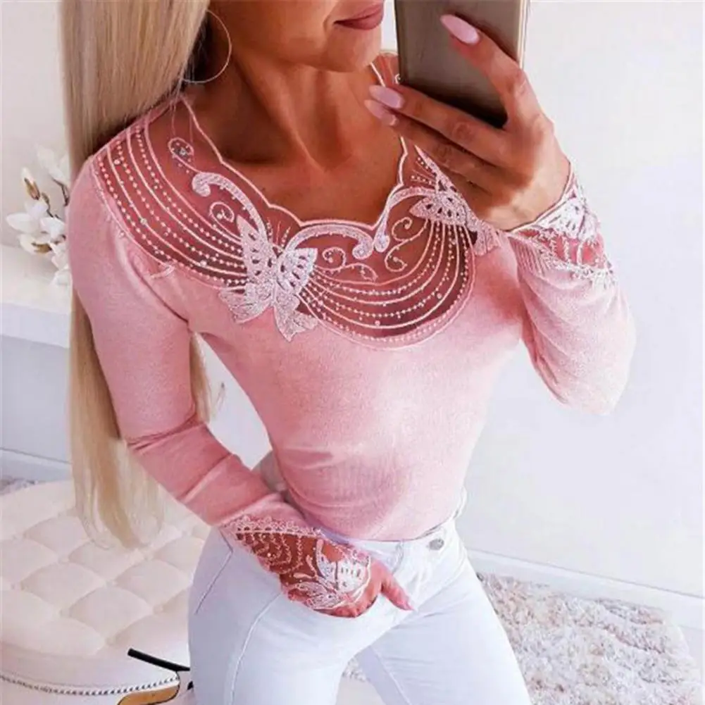 

Crop Top Floral Lace Basic Top Lace Patchwork Casual Long Blouse