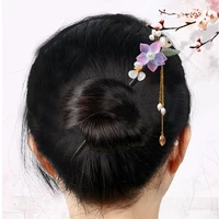 2022 new elegant flower pearl pendant hairpin chinese simple hair sticks for women diy hairstyle hair dish accessories trendy