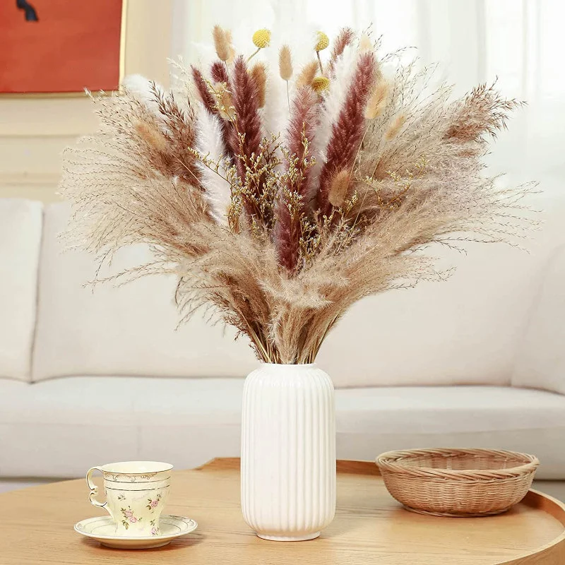 

Dry Flower Pompas Bunny Tails Fluffy Dried Pampas Grass Bouquet Home Boho Room Farmhouse Decor Wedding Arrangement Decorations