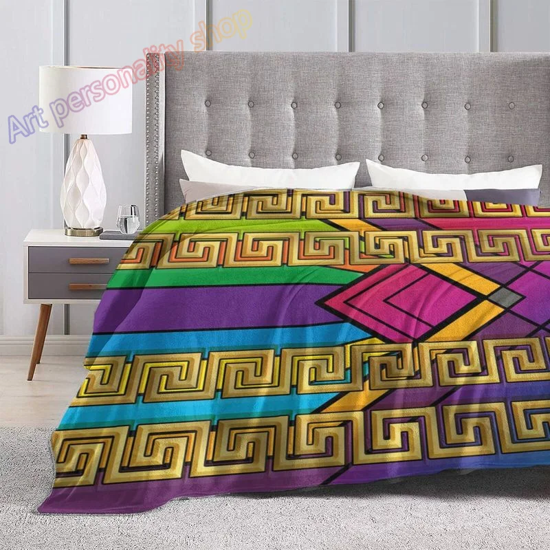 Роскошное черное золотое греческое одеяло Meander фланелевые покрывала