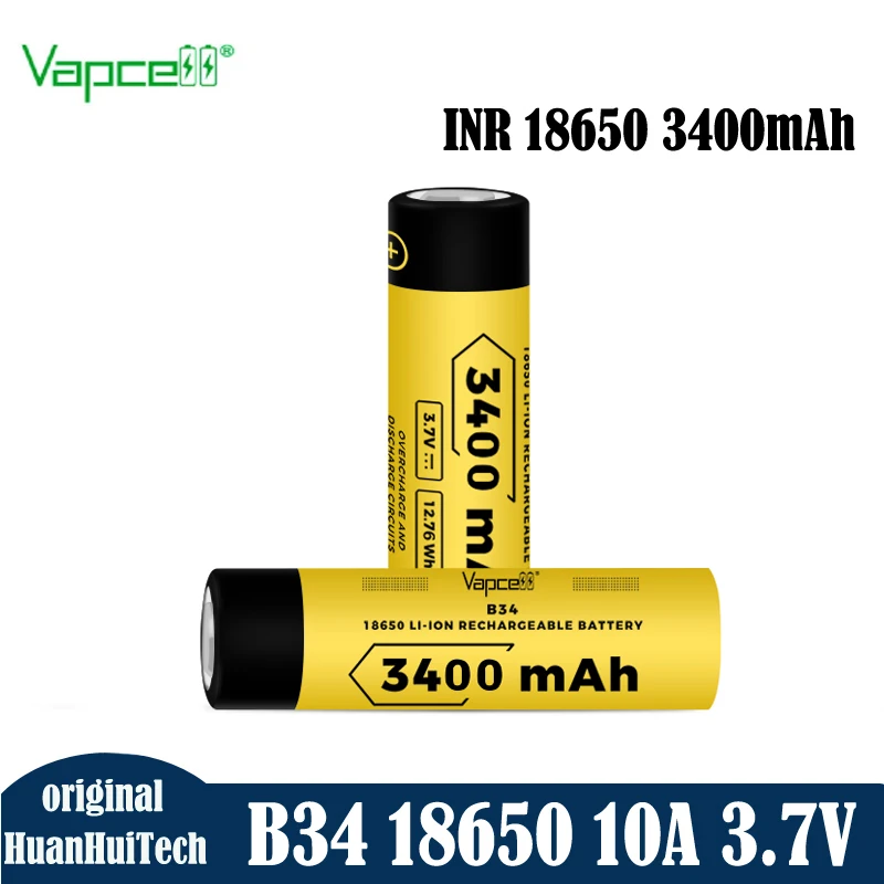 Оригинальная литиевая батарея Vapcell B34 INR 18650 3400 мАч 10A, перезаряжаемые батареи, мощность лучше, чем NCR 18650GA / MJ1 / 35E