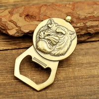 brass tiger head keychain pendant beer corkscrew gadget key chain ornaments accessories mini tool keychain pendant
