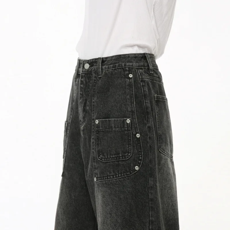 Мужские джинсовые брюки в стиле High Street повседневные прямые широкие с карманами