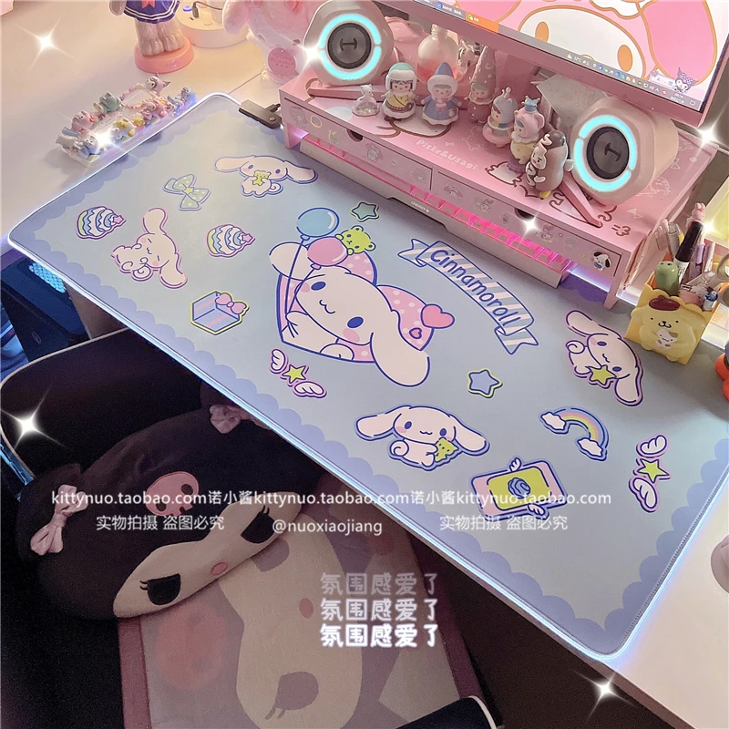 

Large Kawaii Melody Kuromi 7 colors Led Light Table Desk Mat MousePad PC Computer Table Pad Keyboard Desk Mat Gifts 90*40cm