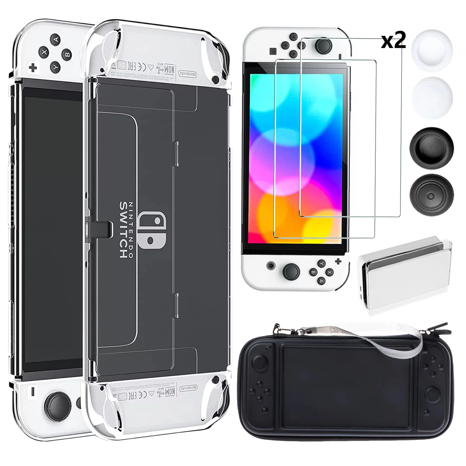 

Сумка для переноски для Nintendo Switch OLED чехол защитный чехол 2 шт. защита для экрана стеклянная пленка для NS Switch OLED набор аксессуаров