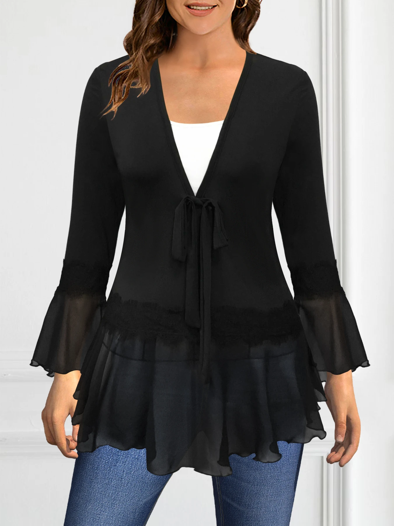 Женская футболка больших размеров с v-образным вырезом блузка топы черные