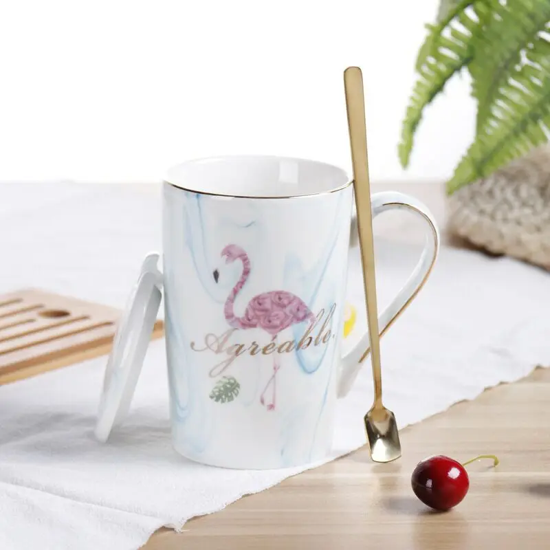 

Mr Mrs Flamingo Couple Cup and Mug Gift Box Ceramic Coffee Mug Marble Pattern Home Drinkware Lovers Wedding Gifts Decorations