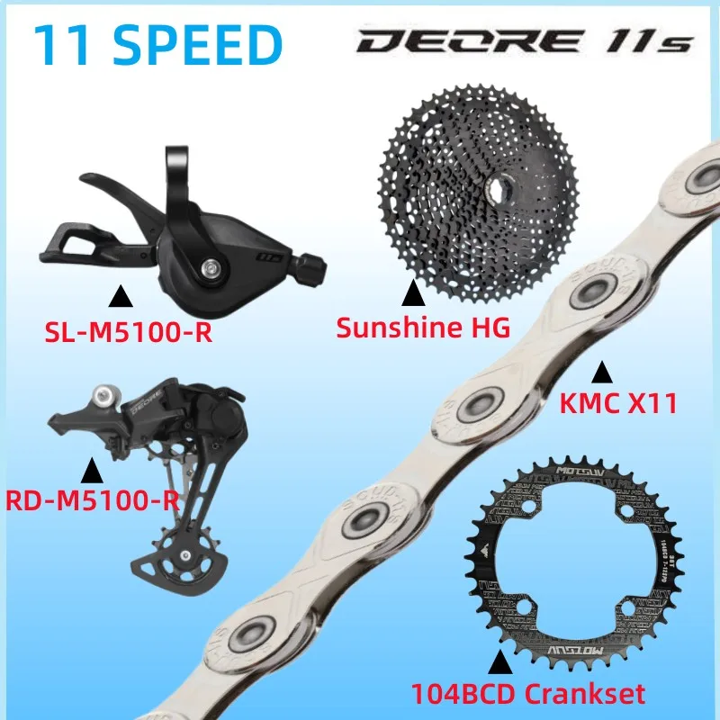 

DEORE 11 speed Groupset include M5100 Shifter M5100/M51000 Rear Derailleur 46/50/52T Sunshine Cassette With KMC X11 Chain 11v