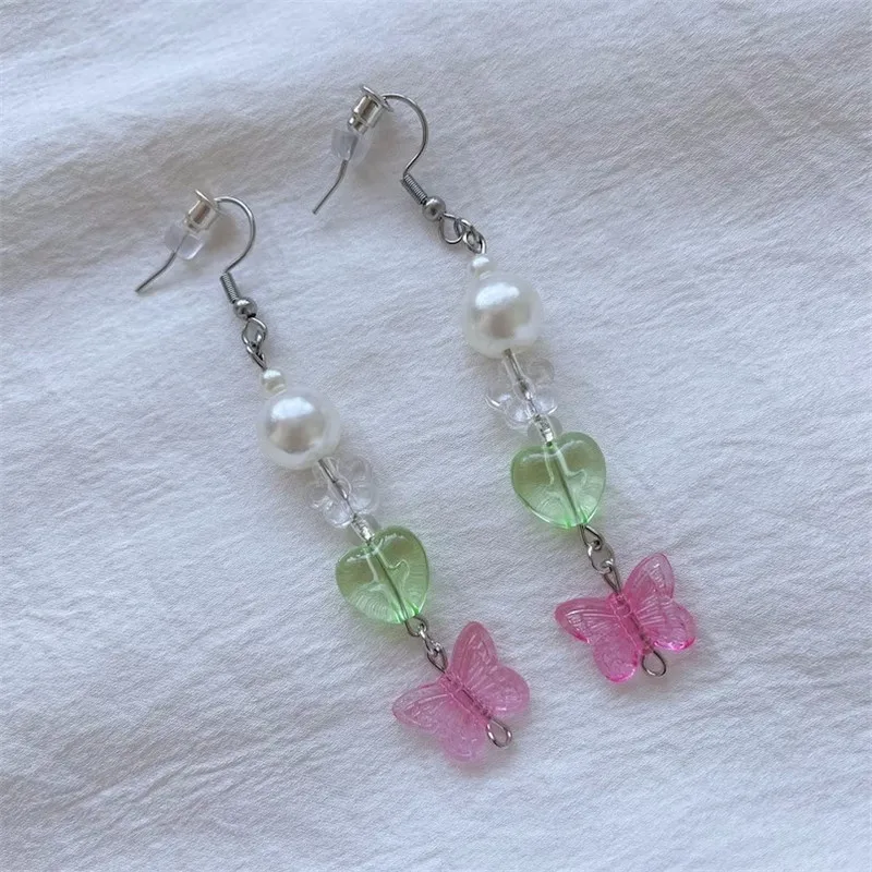 

Y2k Dangle Earrings 2000s Butterfly Aesthetic 90s Hearts Retro Cute Kawaii Pink Green Handmade Aesthetic Jewelry Cottagecore